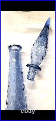 Vintage Periwinkle Empoli Crinkle Glass Decanter Bottle