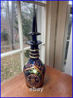 Vintage Persian Quajar Dynasty Blown Cobalt Art Glass Decanter King Naser