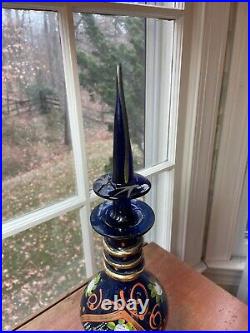 Vintage Persian Quajar Dynasty Blown Cobalt Art Glass Decanter King Naser