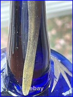 Vintage Persian Quajar Dynasty Blown Cobalt Art Glass Decanter King Naser