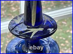 Vintage Persian Quajar Dynasty Blown Cobalt Art Glass Decanter King Naser