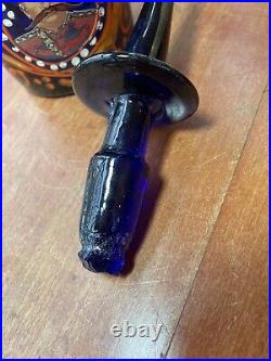 Vintage Persian Quajar Dynasty Blown Cobalt Art Glass Decanter King Naser