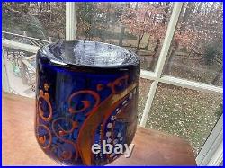 Vintage Persian Quajar Dynasty Blown Cobalt Art Glass Decanter King Naser