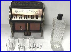 Vintage Piano 1950 Decanter holder Shot Glass Mini Bar Music Box