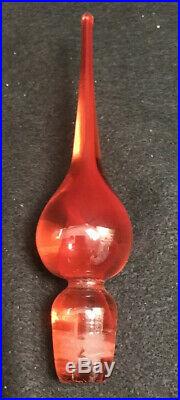 Vintage Pilgrim CracKle Glass Decanter Partial Label 17-3/4 Mid Century Modern