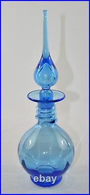 Vintage Pilgrim Glass Blue Spiral 14 Decanter Bottle Flame Genie Stopper