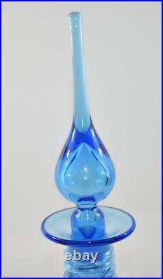 Vintage Pilgrim Glass Blue Spiral 14 Decanter Bottle Flame Genie Stopper