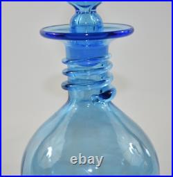 Vintage Pilgrim Glass Blue Spiral 14 Decanter Bottle Flame Genie Stopper