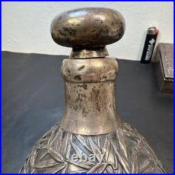 Vintage Pinched Glass Decanter withSterling Silver Overlay, Signed