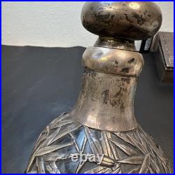 Vintage Pinched Glass Decanter withSterling Silver Overlay, Signed