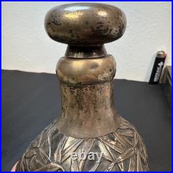 Vintage Pinched Glass Decanter withSterling Silver Overlay, Signed