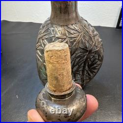 Vintage Pinched Glass Decanter withSterling Silver Overlay, Signed