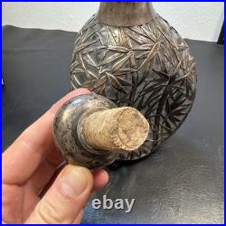 Vintage Pinched Glass Decanter withSterling Silver Overlay, Signed