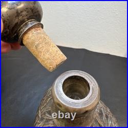 Vintage Pinched Glass Decanter withSterling Silver Overlay, Signed