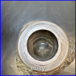 Vintage Pinched Glass Decanter withSterling Silver Overlay, Signed