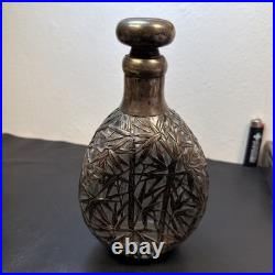 Vintage Pinched Glass Decanter withSterling Silver Overlay, Signed