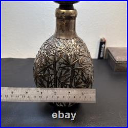 Vintage Pinched Glass Decanter withSterling Silver Overlay, Signed