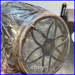 Vintage Pinched Glass Decanter withSterling Silver Overlay, Signed