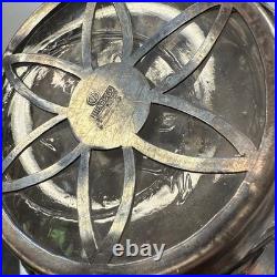 Vintage Pinched Glass Decanter withSterling Silver Overlay, Signed