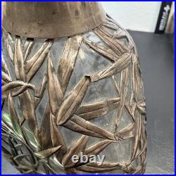 Vintage Pinched Glass Decanter withSterling Silver Overlay, Signed