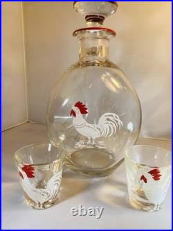 Vintage Pinched Glass Rooster Decanter Set Two Shot Cordials Ground Stopper Bar Vintage Pinched Glass Rooster Decanter Set Two Shot Cordials Ground Stopper Bar