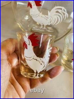 Vintage Pinched Glass Rooster Decanter Set Two Shot Cordials Ground Stopper Bar