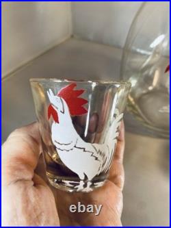 Vintage Pinched Glass Rooster Decanter Set Two Shot Cordials Ground Stopper Bar