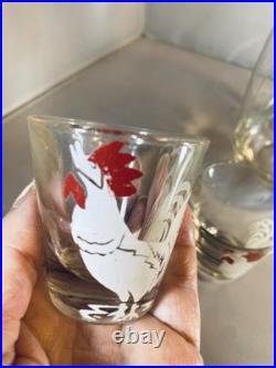 Vintage Pinched Glass Rooster Decanter Set Two Shot Cordials Ground Stopper Bar