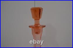 Vintage Pink Depression Glass Decanter & 2 Glasses Art Deco Barware Hexagon Stop