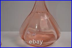 Vintage Pink Depression Glass Decanter & 2 Glasses Art Deco Barware Hexagon Stop
