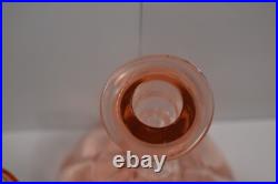 Vintage Pink Depression Glass Decanter & 2 Glasses Art Deco Barware Hexagon Stop