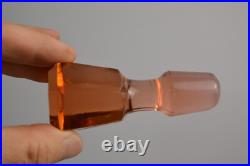 Vintage Pink Depression Glass Decanter & 2 Glasses Art Deco Barware Hexagon Stop