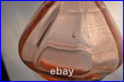 Vintage Pink Depression Glass Decanter & 2 Glasses Art Deco Barware Hexagon Stop