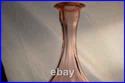 Vintage Pink Depression Glass Decanter & 2 Glasses Art Deco Barware Hexagon Stop