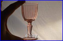 Vintage Pink Depression Glass Decanter & 2 Glasses Art Deco Barware Hexagon Stop