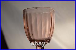 Vintage Pink Depression Glass Decanter & 2 Glasses Art Deco Barware Hexagon Stop