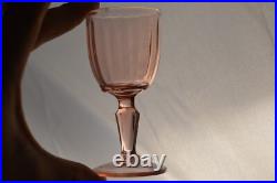 Vintage Pink Depression Glass Decanter & 2 Glasses Art Deco Barware Hexagon Stop