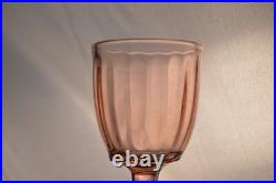 Vintage Pink Depression Glass Decanter & 2 Glasses Art Deco Barware Hexagon Stop