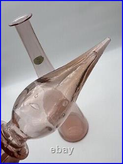 Vintage Pink Empoli Genie Bottle Decanter Art Glass