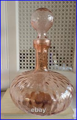 Vintage Pink Empoli Optic Decanter With Stopper 13 Tall