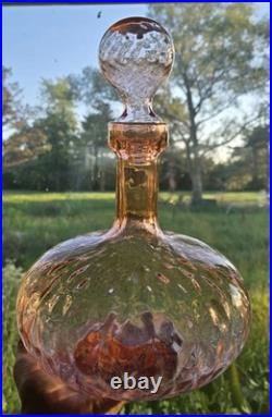 Vintage Pink Empoli Optic Decanter With Stopper 13 Tall