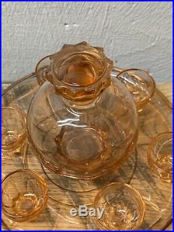 Vintage Pink Glass Decanter Set Liquor 6 Shot Glasses Home Decor Cup