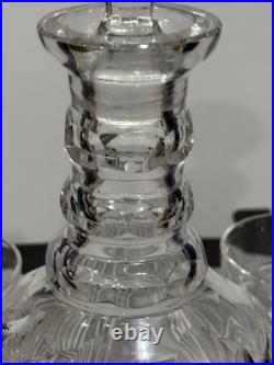 Vintage Pinwheel Star of David Cut Glass Crystal Decanter And Glasses Set Of 5