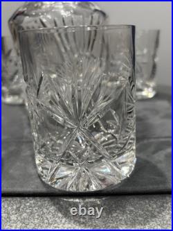 Vintage Pinwheel Star of David Cut Glass Crystal Decanter And Glasses Set Of 5