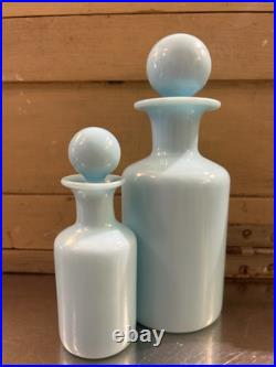 Vintage Portieux Vallerysthal Aqua Blue Opaline Glass Decanter Set