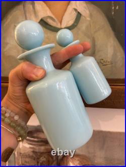 Vintage Portieux Vallerysthal Aqua Blue Opaline Glass Decanter Set