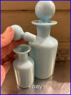 Vintage Portieux Vallerysthal Aqua Blue Opaline Glass Decanter Set
