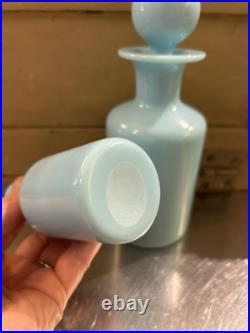 Vintage Portieux Vallerysthal Aqua Blue Opaline Glass Decanter Set
