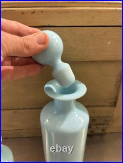 Vintage Portieux Vallerysthal Aqua Blue Opaline Glass Decanter Set