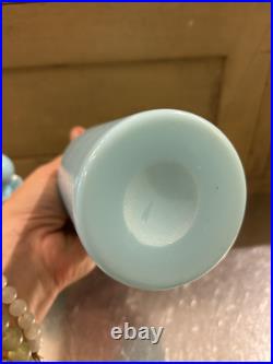 Vintage Portieux Vallerysthal Aqua Blue Opaline Glass Decanter Set